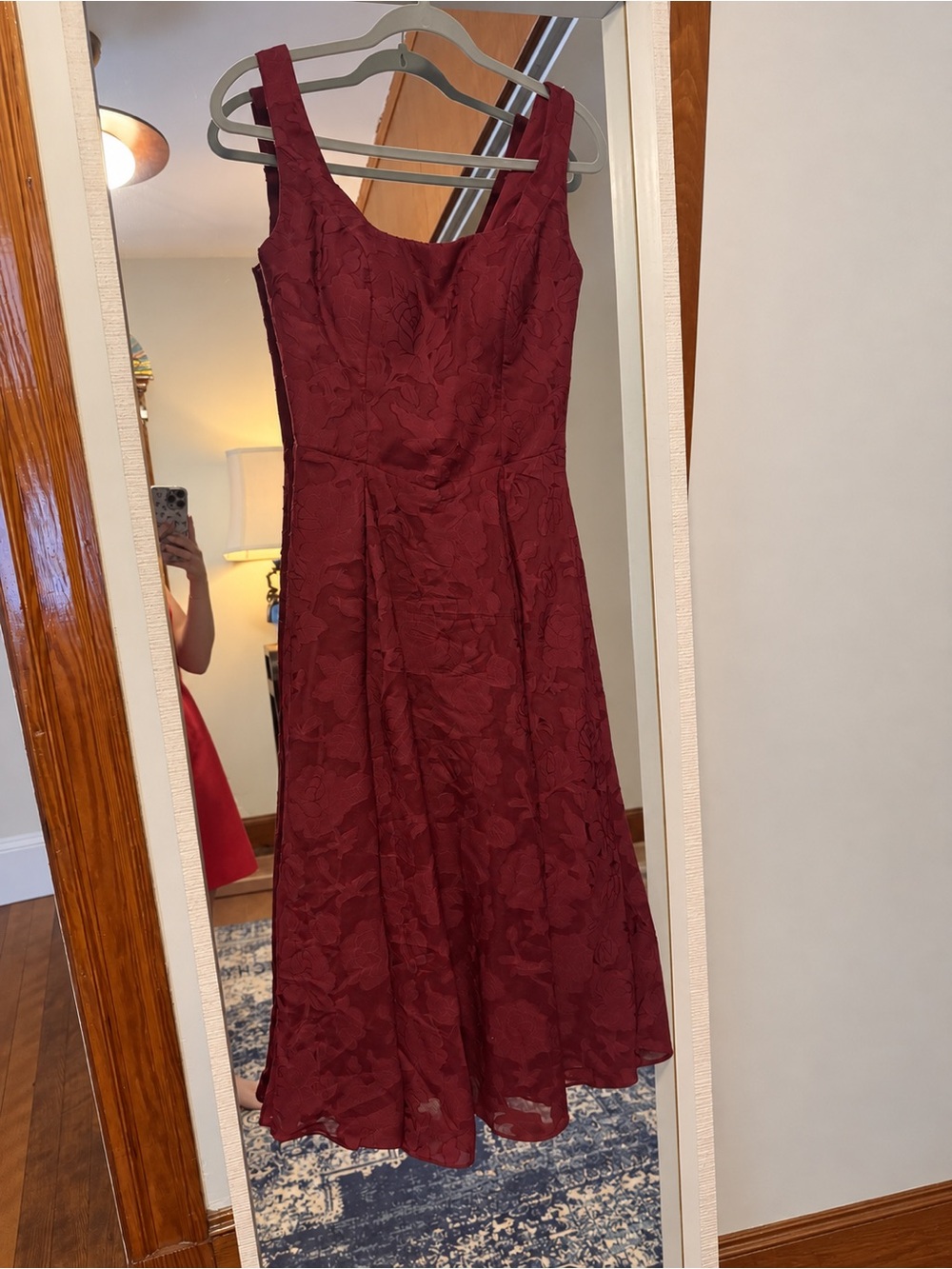 Sleeveless Burgundy Floral Lace A-Line Dress